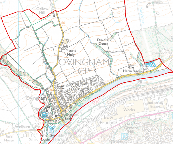 Map showing the parish boundary